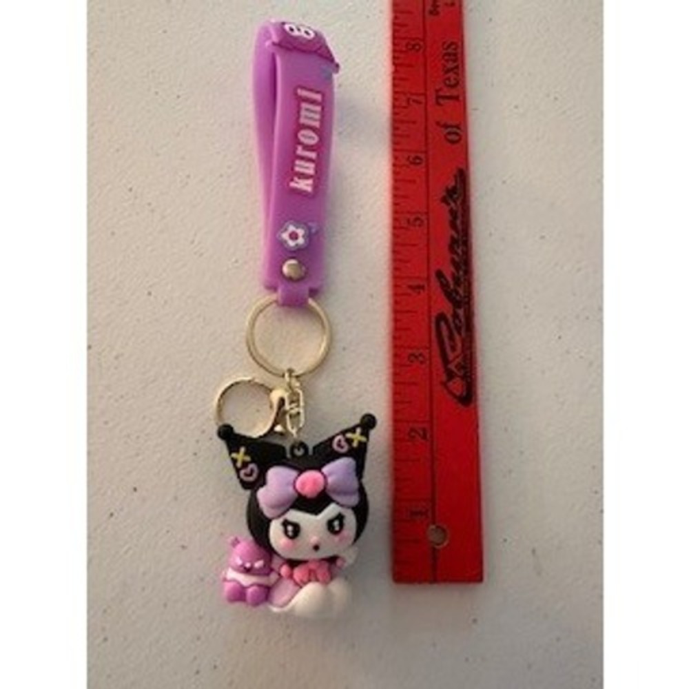 Sanrio Kuromi 3D Figure Keychain Purple Wristlet Strap Bag Charm Kids New